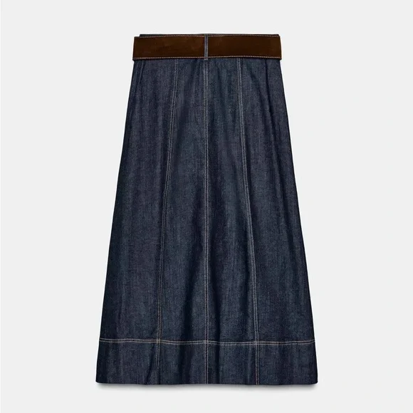 Zara Z1975 Belted Wrap Denim Midi Skirt - Picture 8 of 14
